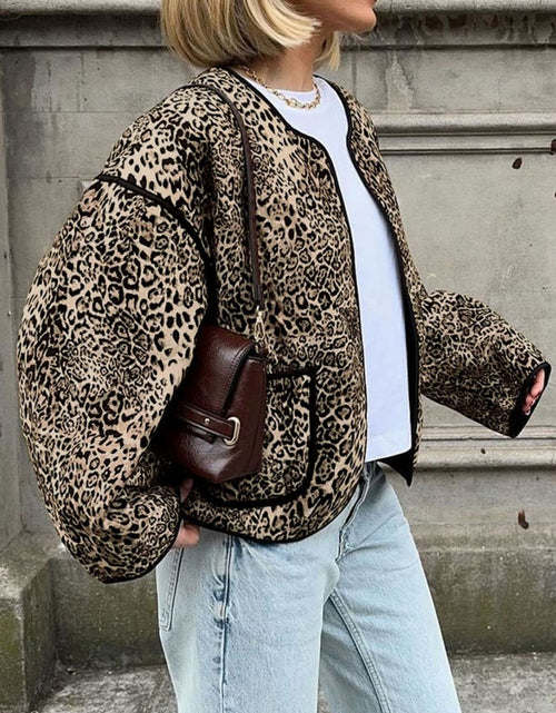 Load image into Gallery viewer, Perfee Leopard Open Front Long Sleeve Jacket
