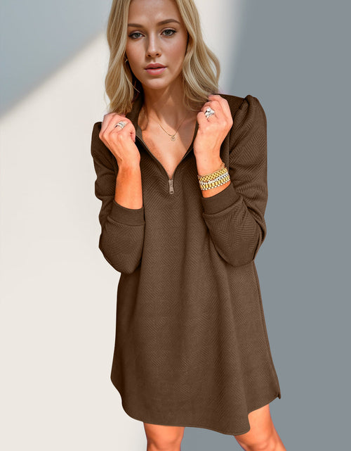 Load image into Gallery viewer, Double Take Textured Quarter Zip Long Sleeve Dress
