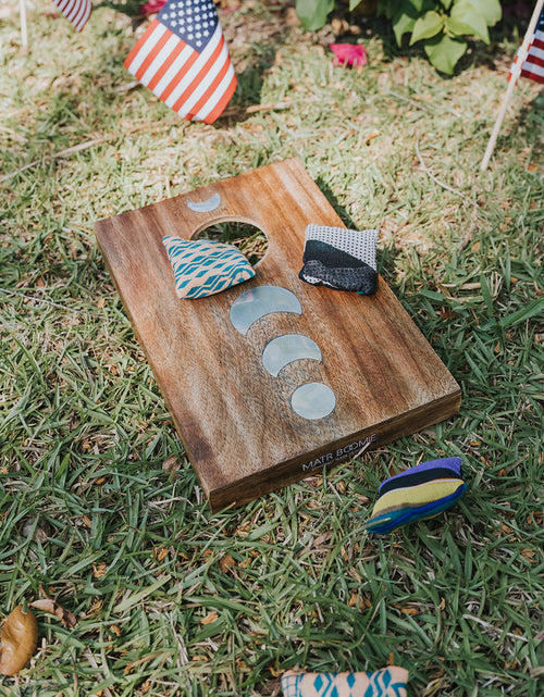 Load image into Gallery viewer, Indukala Moon Phase Cornhole Table Game - Handcrafted Wood by Matr Boomie
