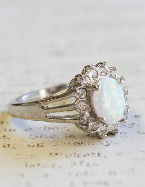 Load image into Gallery viewer, Vintage Jewelry Genuine Stone or Crystal Surrounded by Clear Austrian Crystals Ring Made in the USA by PVD Vintage Jewelry
