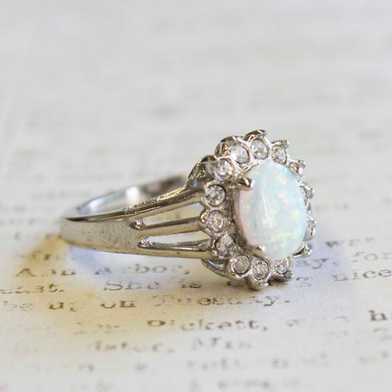 Vintage Jewelry Genuine Stone or Crystal Surrounded by Clear Austrian Crystals Ring Made in the USA by PVD Vintage Jewelry