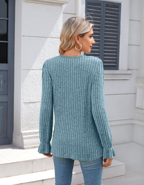 Load image into Gallery viewer, Lace Detail V-Neck Long Sleeve T-Shirt
