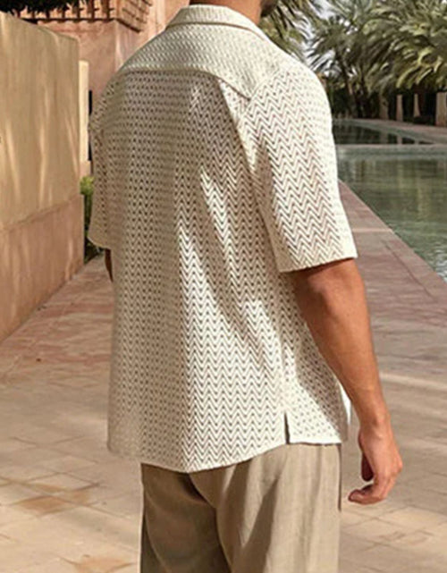 Load image into Gallery viewer, Men's Plus Size Herringbone Eyelet Button Down Knit Shirt
