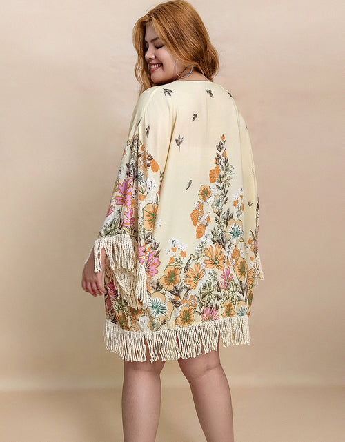 Load image into Gallery viewer, Plus Size Fringe Printed Open Front Cardigan
