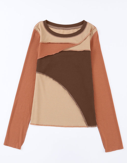 Load image into Gallery viewer, Exposed Seam Contrast Round Neck Long Sleeve T-Shirt
