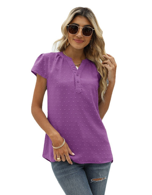 Load image into Gallery viewer, Swiss Dot Notched Neck Short Sleeve Top
