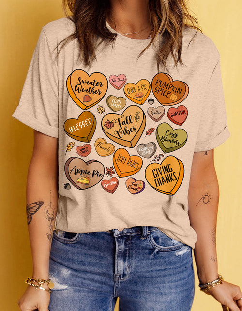 Load image into Gallery viewer, Heart Graphic Round Neck Short Sleeve T-Shirt
