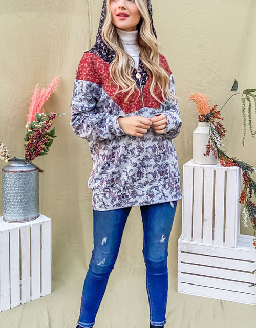 Load image into Gallery viewer, And The Why Printed Half Zip Up Long Sleeve Hoodie
