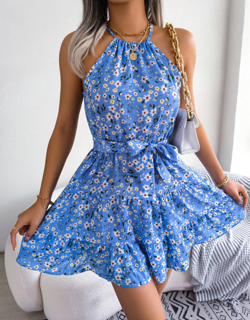 Load image into Gallery viewer, Tied Printed Grecian Neck Mini Dress
