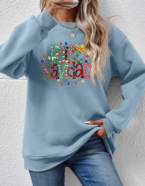 Load image into Gallery viewer, FELIZ NAVIDAD Round Neck Drop Shoulder Sweatshirt
