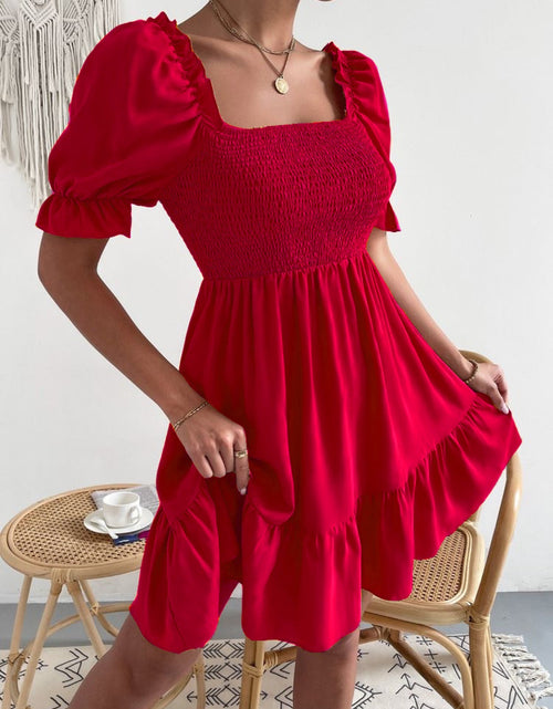Load image into Gallery viewer, Smocked Square Neck Short Sleeve Dress
