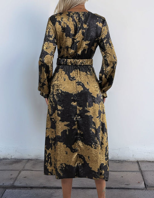 Load image into Gallery viewer, Perfee Printed Surplice Long Sleeve Midi Dress
