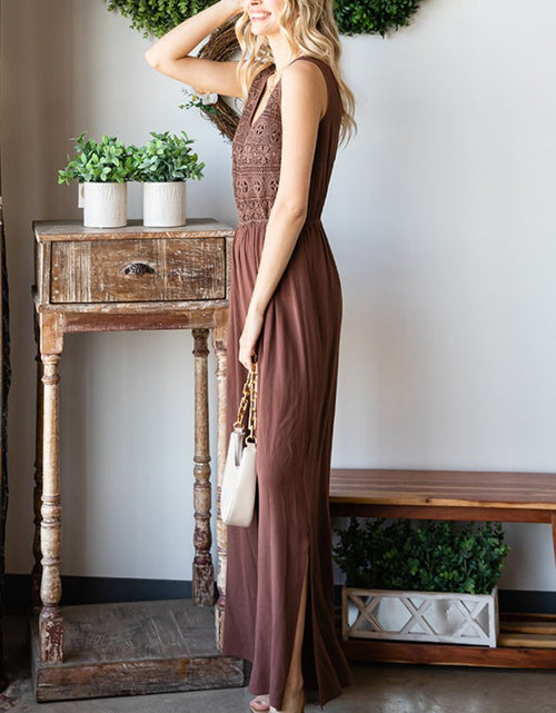 Load image into Gallery viewer, First Love Tie Back Sleeveless Slit Wide Leg Jumpsuit

