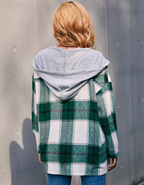 Load image into Gallery viewer, Ivy Lane Plaid Dropped Shoulder Hooded Jacket
