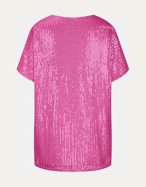 Load image into Gallery viewer, Full Size Sequin V-Neck Short Sleeve Top
