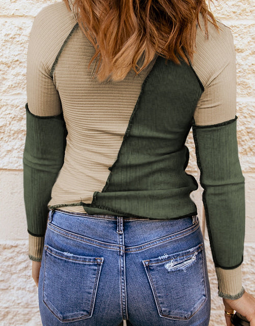 Load image into Gallery viewer, Color Block Round Neck Long Sleeve T-Shirt
