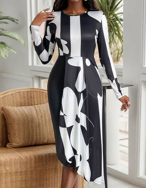 Load image into Gallery viewer, Perfee Asymmetrical Slit Round Neck Long Sleeve Midi Dress
