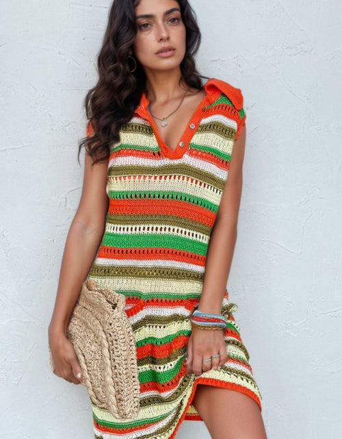 Load image into Gallery viewer, Openwork Stripe Sleeveless Sweater Dress
