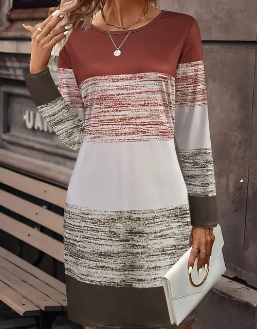 Load image into Gallery viewer, Color Block Round Neck Long Sleeve Dress
