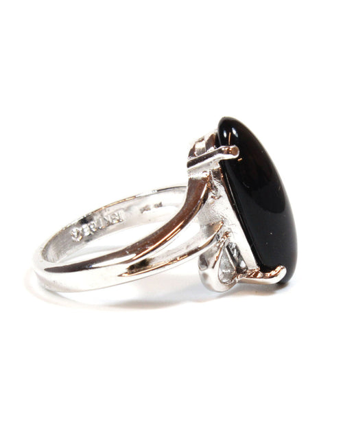 Load image into Gallery viewer, Vintage Ring Genuine Onyx 18k White Gold Electroplated Cocktail Ring Made in USA by PVD Vintage Jewelry
