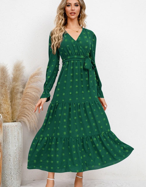 Load image into Gallery viewer, Swiss Dot Tied Surplice Flounce Sleeve Dress

