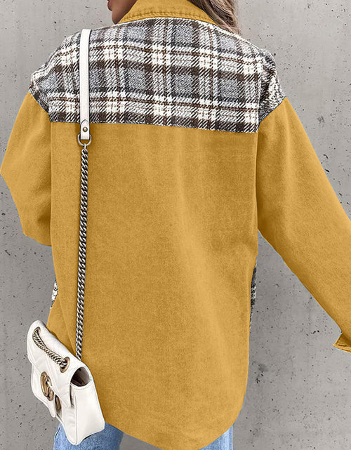 Load image into Gallery viewer, Plaid Button Up Dropped Shoulder Jacket
