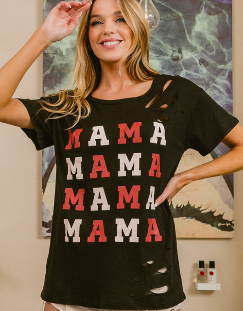 Load image into Gallery viewer, BiBi MAMA Graphic Distressed Short Sleeve T-Shirt
