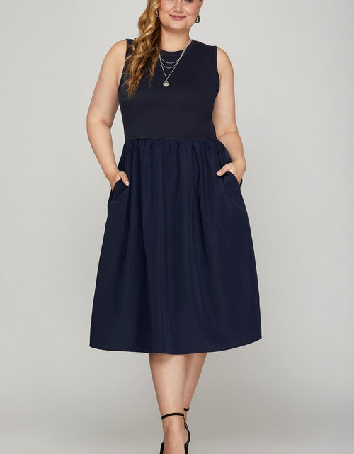 Load image into Gallery viewer, She + Sky Full Size Sleeveless Poplin Woven Midi Dress with Pockets Plus Size
