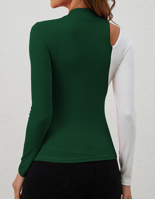 Load image into Gallery viewer, Cutout Contrast Mock Neck Long Sleeve T-Shirt
