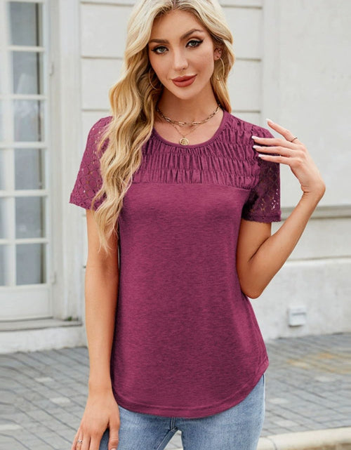 Load image into Gallery viewer, Smocked Round Neck Short Sleeve T-Shirt
