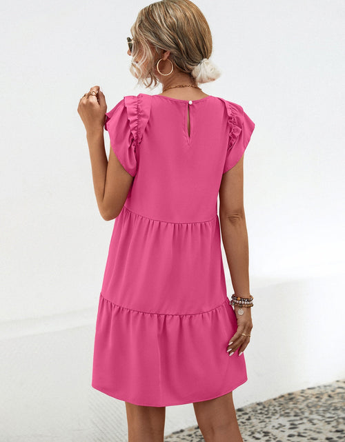 Load image into Gallery viewer, Ruffled Round Neck Cap Sleeve Mini Dress
