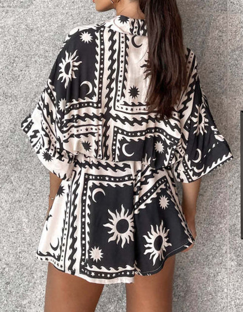 Load image into Gallery viewer, Printed Tie Waist Half Sleeve Romper
