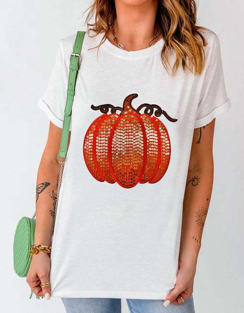 Load image into Gallery viewer, Full Size Sequin Pumpkin Round Neck Short Sleeve T-Shirt
