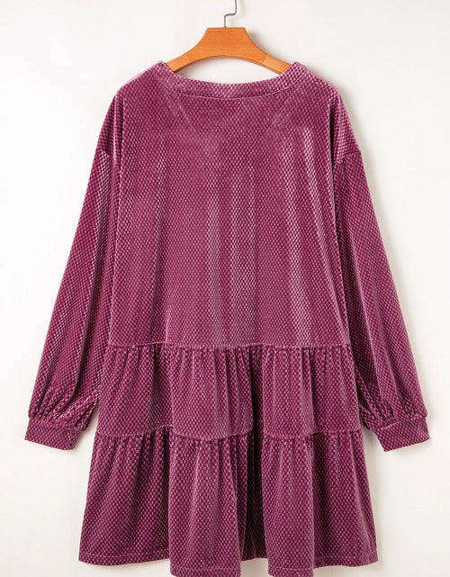 Load image into Gallery viewer, Plus Size Textured Velvet Decorative Button Long Sleeve Dress
