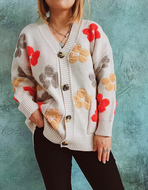 Load image into Gallery viewer, Floral V-Neck Button Up Cardigan with Pockets
