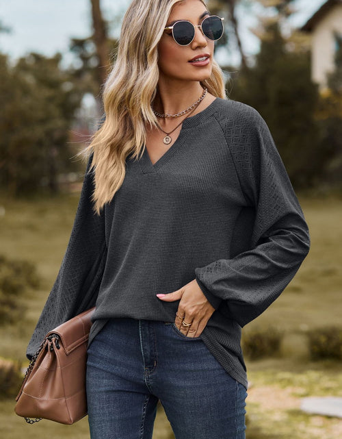 Load image into Gallery viewer, Notched Neck Raglan Sleeve Blouse
