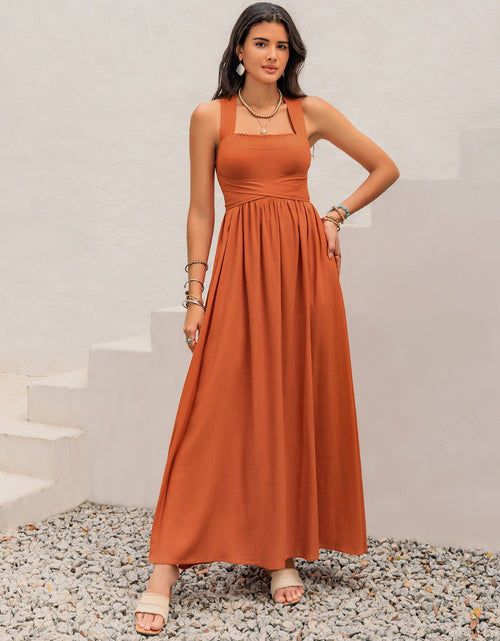Load image into Gallery viewer, Crisscross Back Smocked Square Neck Maxi Dress
