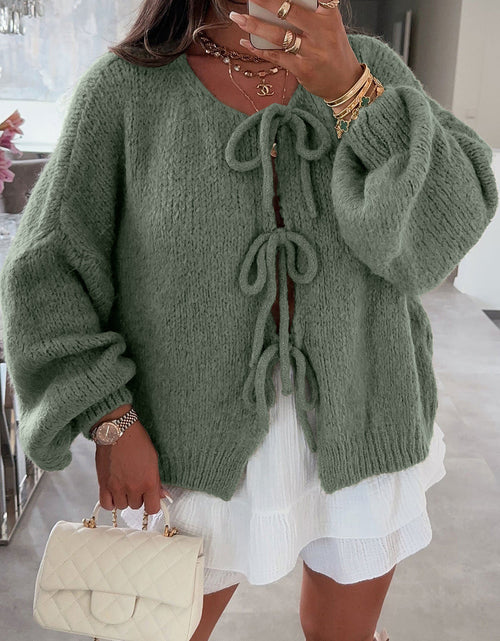Load image into Gallery viewer, Tied Long Sleeve Dropped Shoulder Cardigan
