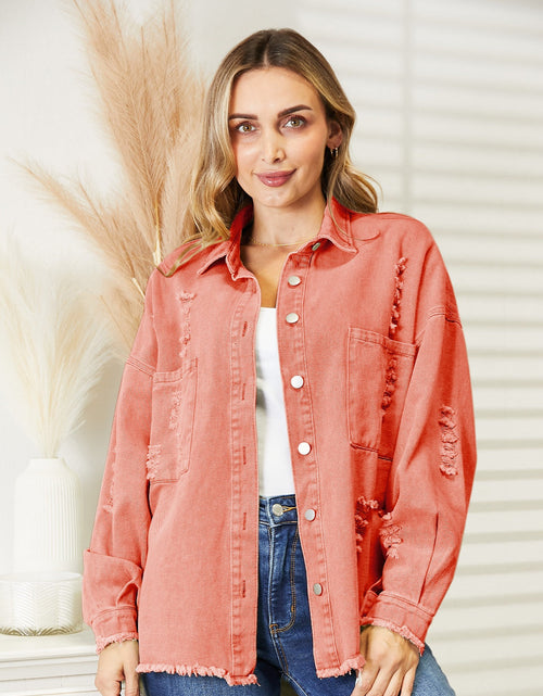 Load image into Gallery viewer, Distressed Raw Hem Denim Jacket
