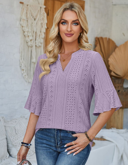 Load image into Gallery viewer, Eyelet Notched Half Sleeve T-Shirt
