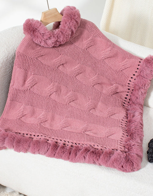 Load image into Gallery viewer, Fuzzy Hem Cable-Knit Poncho
