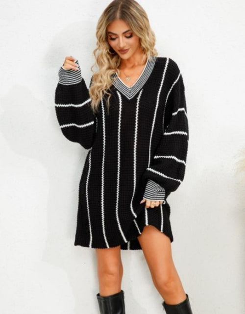 Load image into Gallery viewer, Striped V-Neck Long Sleeve Mini Dress
