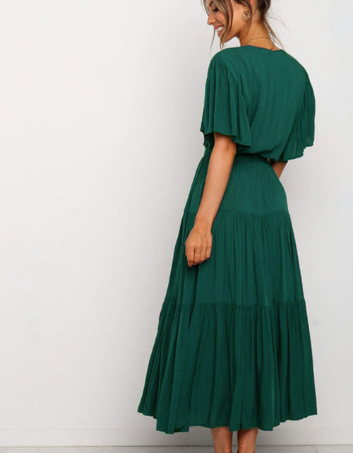 Load image into Gallery viewer, Front Tie Short Sleeve Tiered Midi Dress
