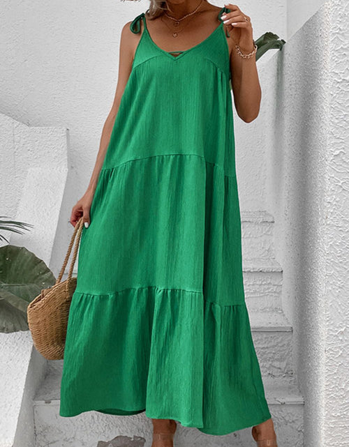 Load image into Gallery viewer, Perfee Tie-Shoulder Tiered Maxi Dress
