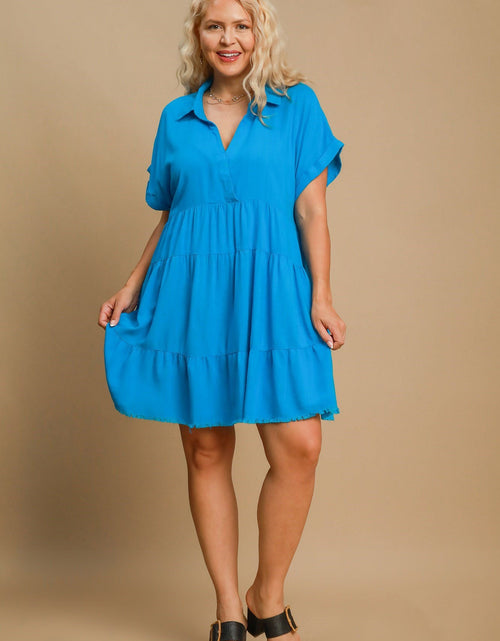 Load image into Gallery viewer, Umgee Full Size Raw Hem Folded Sleeve Tiered Dress Plus Size
