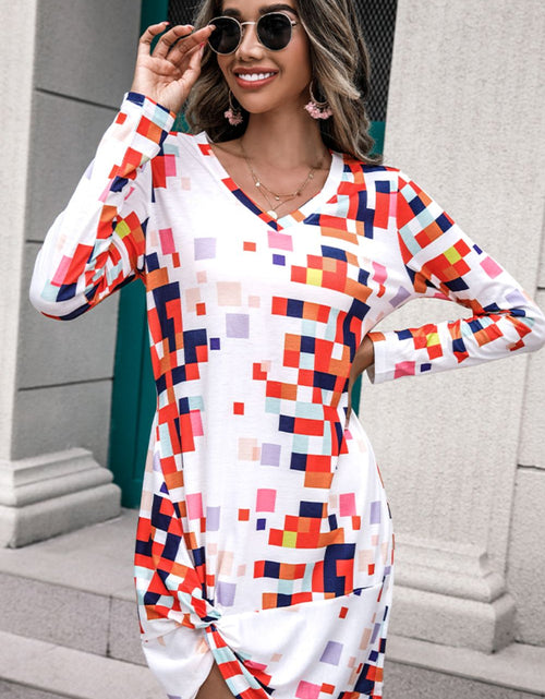 Load image into Gallery viewer, Shiny Rainbow Checker Twisted Long Sleeve Dress
