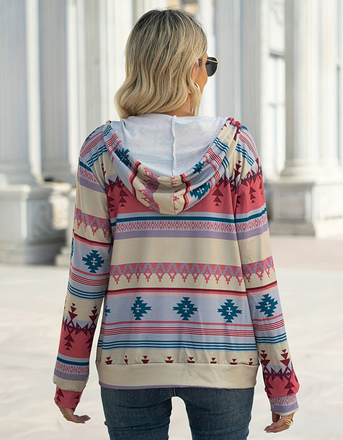 Load image into Gallery viewer, Geometric Zip Up Long Sleeve Hooded Jacket
