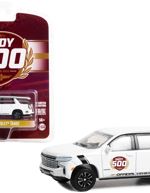 Load image into Gallery viewer, 2022 Chevrolet Tahoe White "106th Running of the Indianapolis 500 Official Vehicle" (2022) "Anniversary Collection" Series 15 1/64 Diecast Model Car by Greenlight
