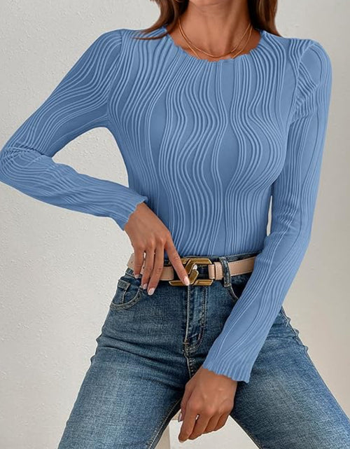 Load image into Gallery viewer, Textured Round Neck Long Sleeve Top
