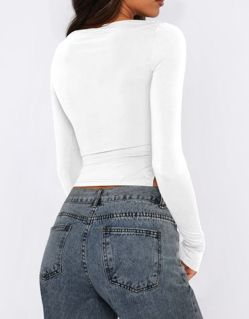 Load image into Gallery viewer, Tied Slit Round Neck Long Sleeve T-Shirt

